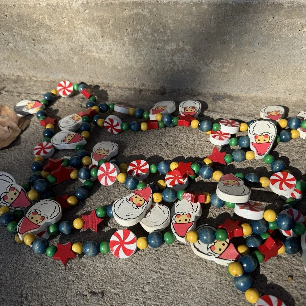 VTG Pair Of Santa Christmas Garland Candy Land Core Whimsical Colorful Decor 9ft